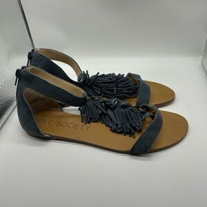 Sole Society Koa Suede Fringe T-strap Flat Sandals
